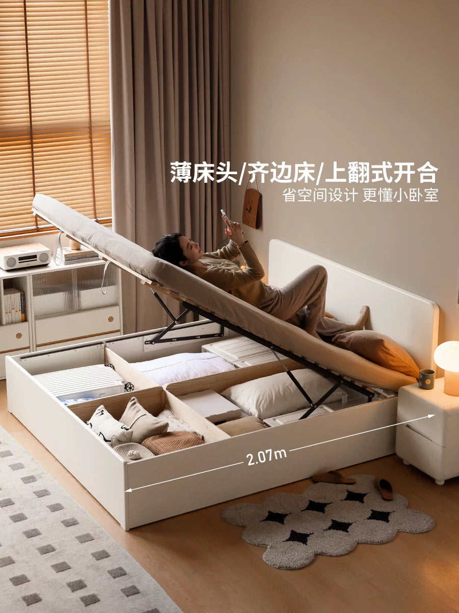 实木床现代简约白色箱体床小户型储物床收纳床气压高箱床
